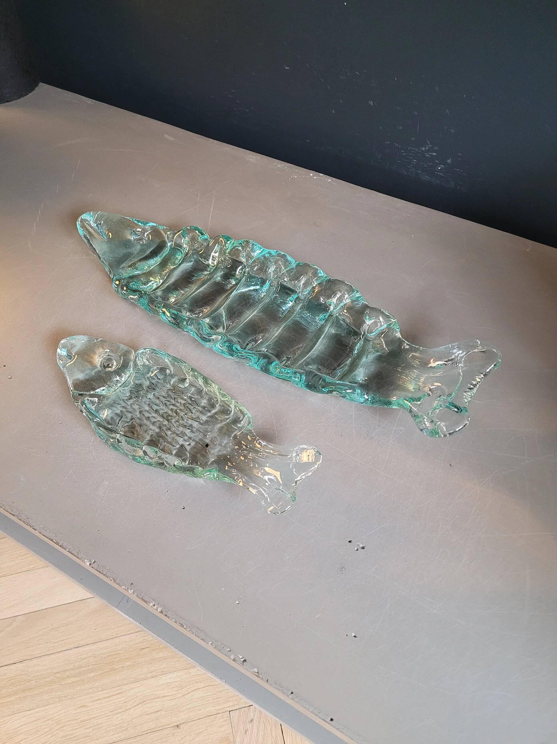 Pair of pressed glass sushi dishes