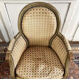 Pair of wooden and velvet armchairs in Louis XVI style 19th century