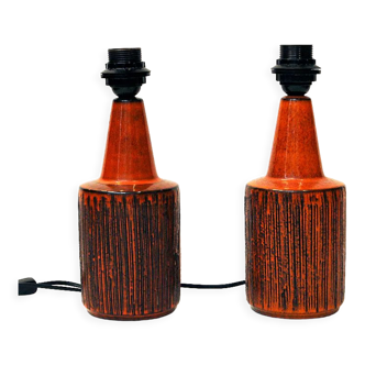 Swedish orange stoneware tablelamp pair from the 1960s