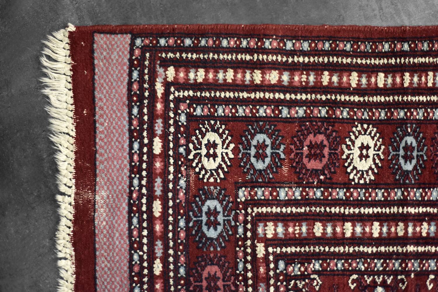 Handwoven red Boukhara oriental rug, 1960s