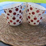 Set of 4 burgundy polka dot coffee cups Digoin Sarreguemines