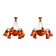 Pair of Art Nouveau style chandeliers in bronze and orange glass paste.