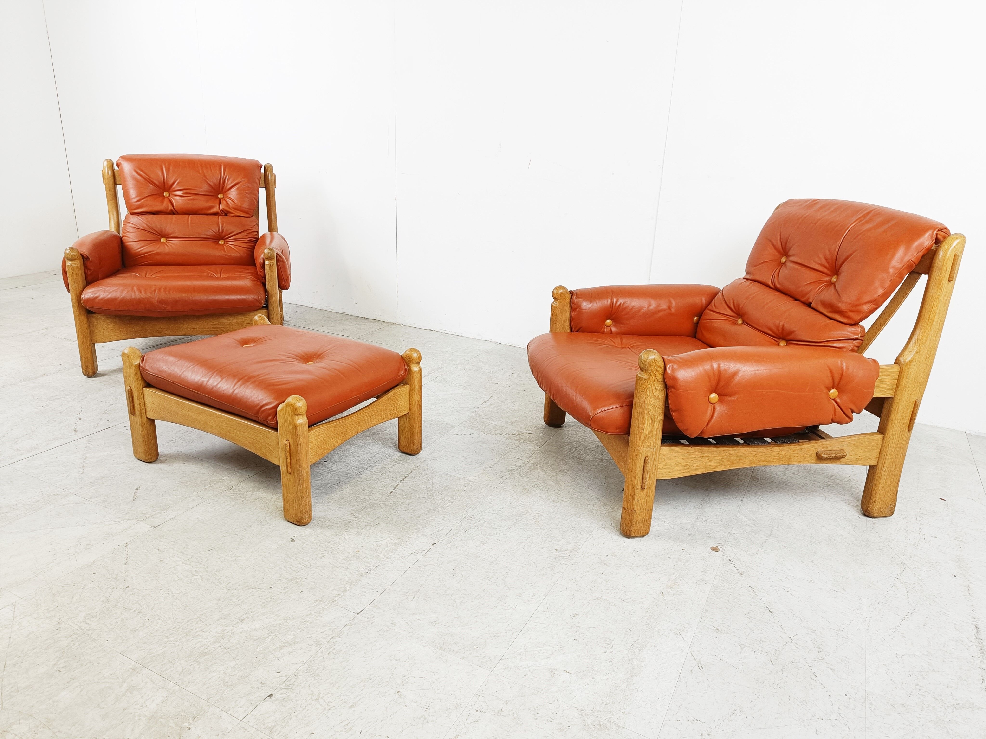Pair of brutalist leather armchairs, 1960s