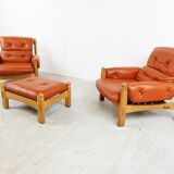 Pair of brutalist leather armchairs, 1960s