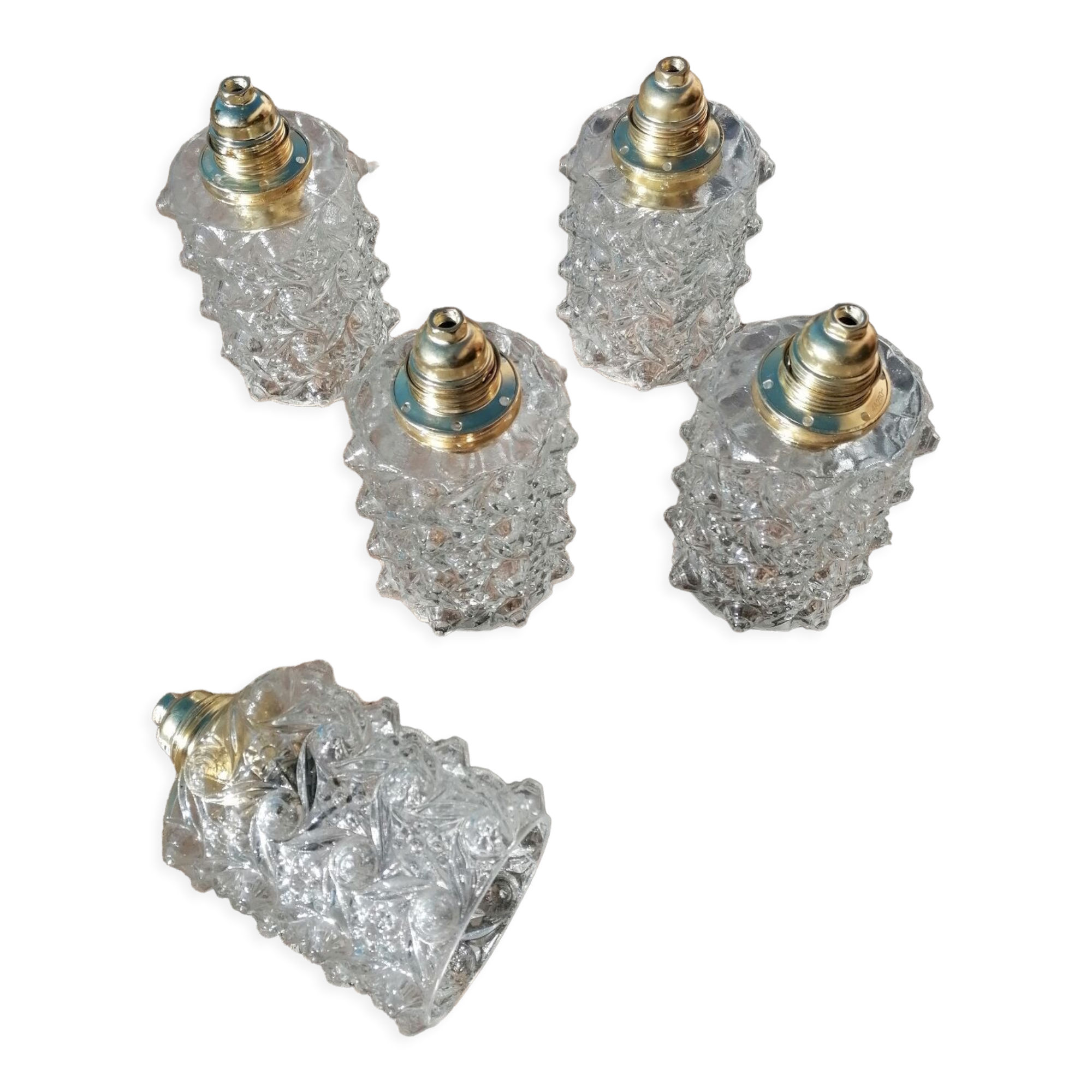 Set of 5 vintage molded glass globe suspensions