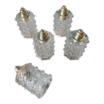 Set of 5 vintage molded glass globe suspensions