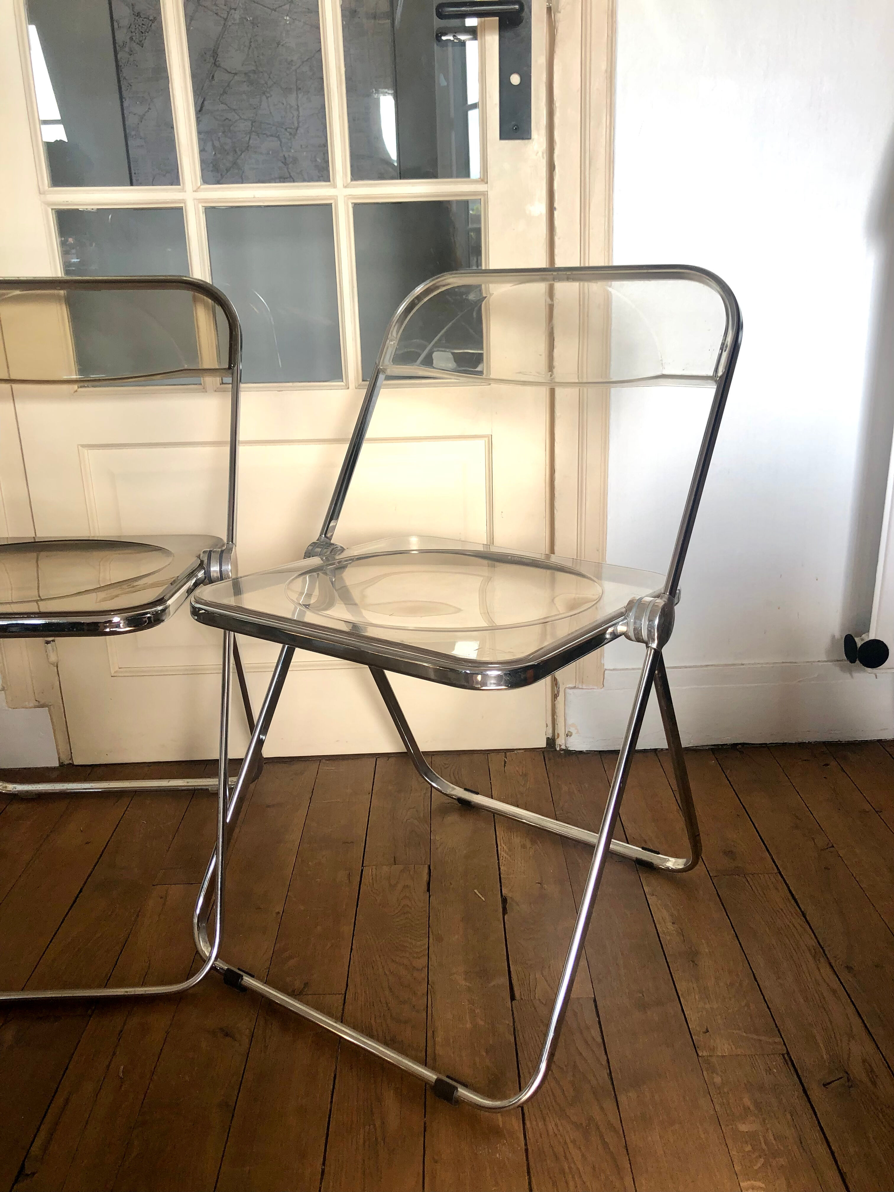 Three folding chairs Plia, Giancarlo Piretti for Castelli