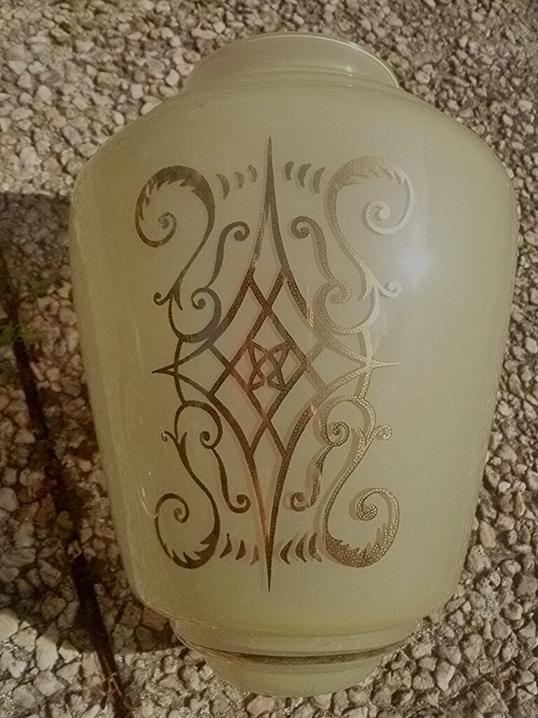 Oblong pendant lamp in decorated glass, vintage