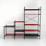 Postmodern black and red modular shelving unit, 1980