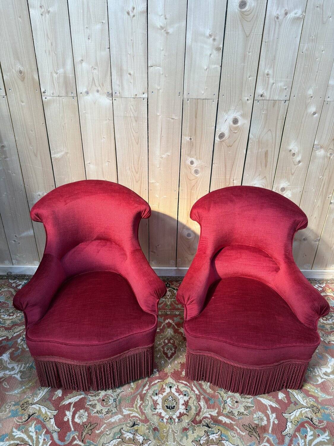 Pair of armchairs - bergères - Napoleon III pouf