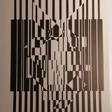 Linear silkscreen print by Victor Vasarely, vintage print circa 1970, op ar