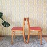 Vintage Wooden Dining Chair: Red Leather Seat, Mid-Century Modern