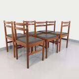 Suite of 6 vintage Scandinavian teak and skai chairs from the 60s