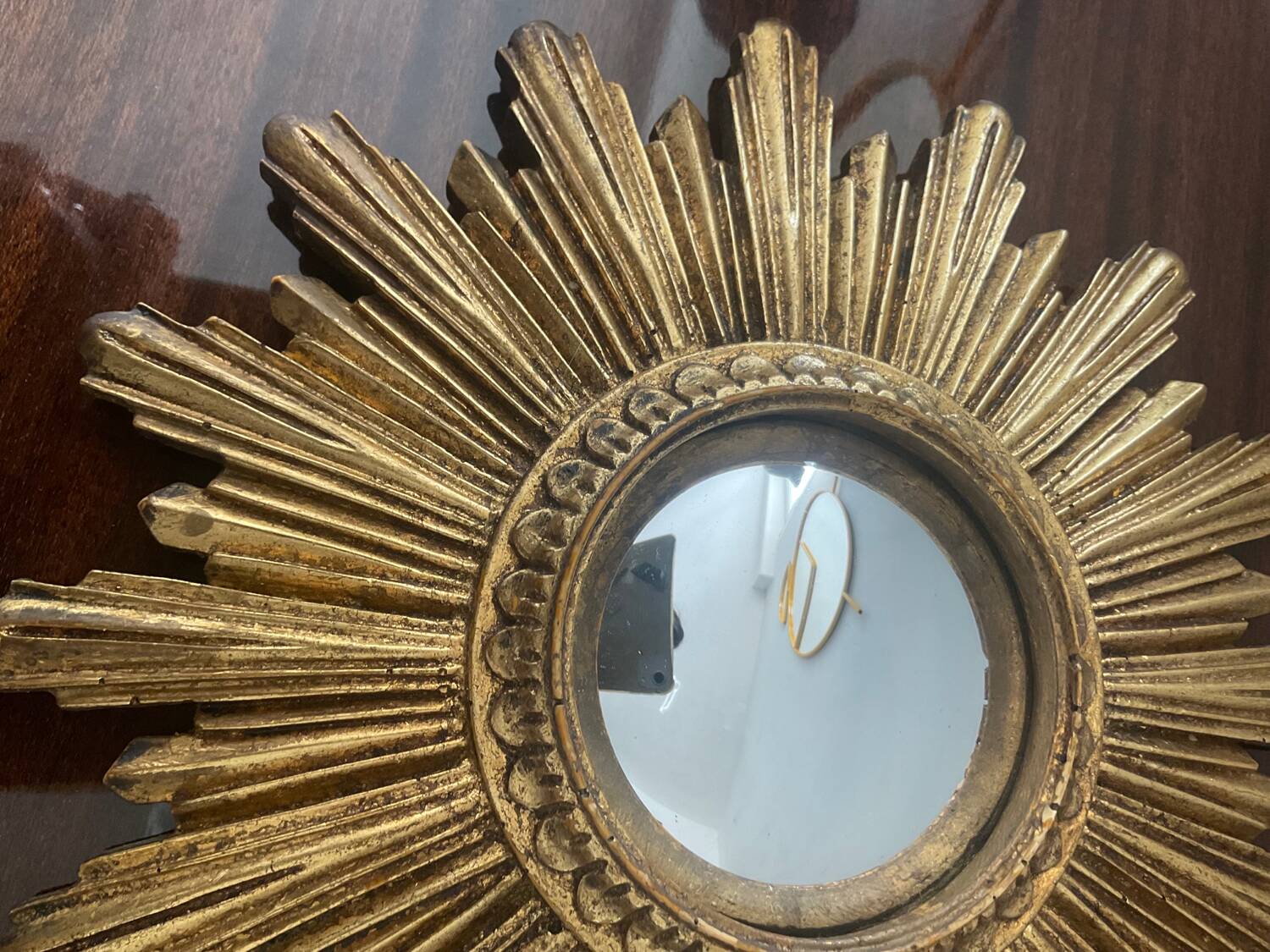 Antique Witch's Eye Sun Mirror in Gilded Wood