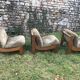 3 vintage khaki wood and suede heaters 70s