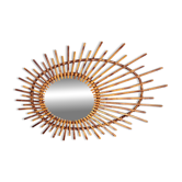 Asymmetrical sun mirror in rattan - vintage 1960s