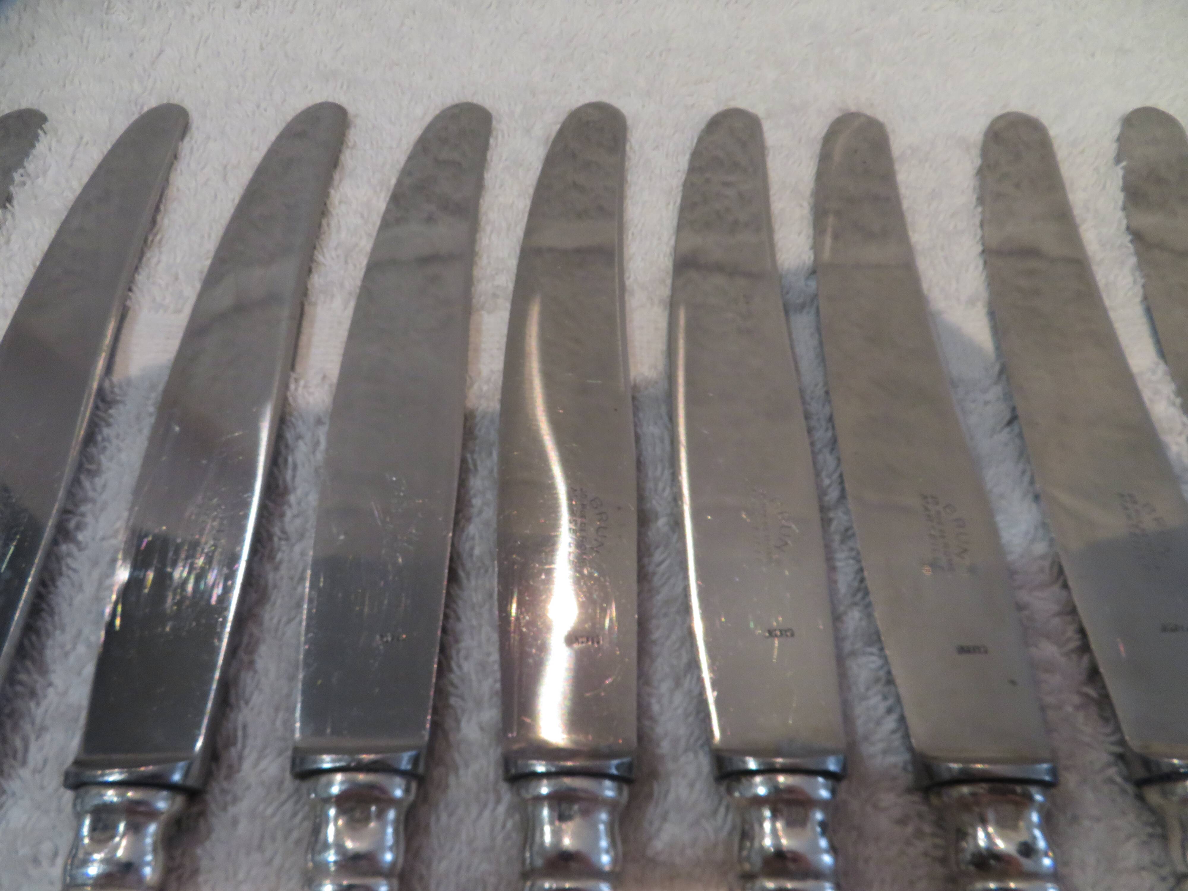 11 silver plated table knives, Ercuis goldsmith, Louis XVI roses model