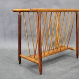 1960s uluv solid beech magazine stand, czechoslovakia