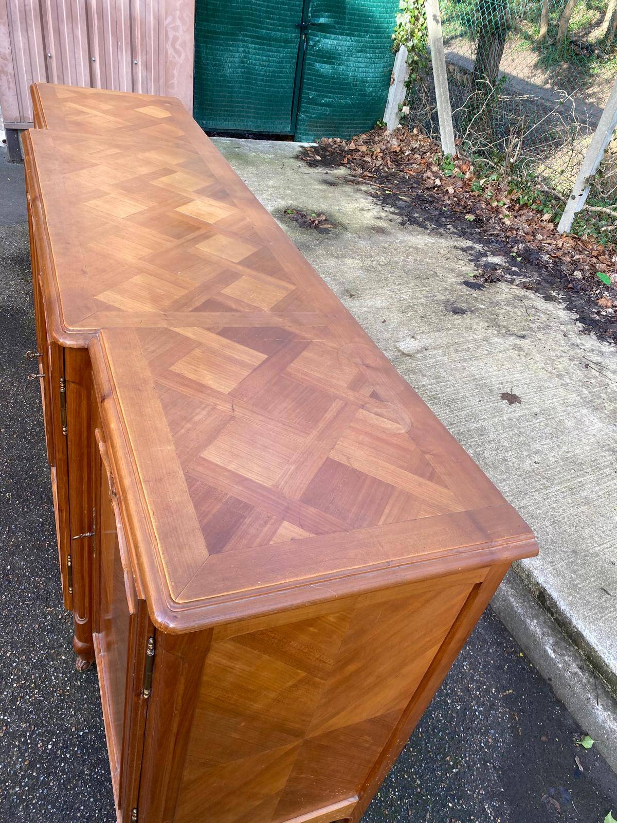 Light solid wood enfilade with Louis XV marquetry from the 20th century, 227cm.