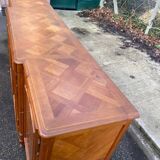 Light solid wood enfilade with Louis XV marquetry from the 20th century, 227cm.