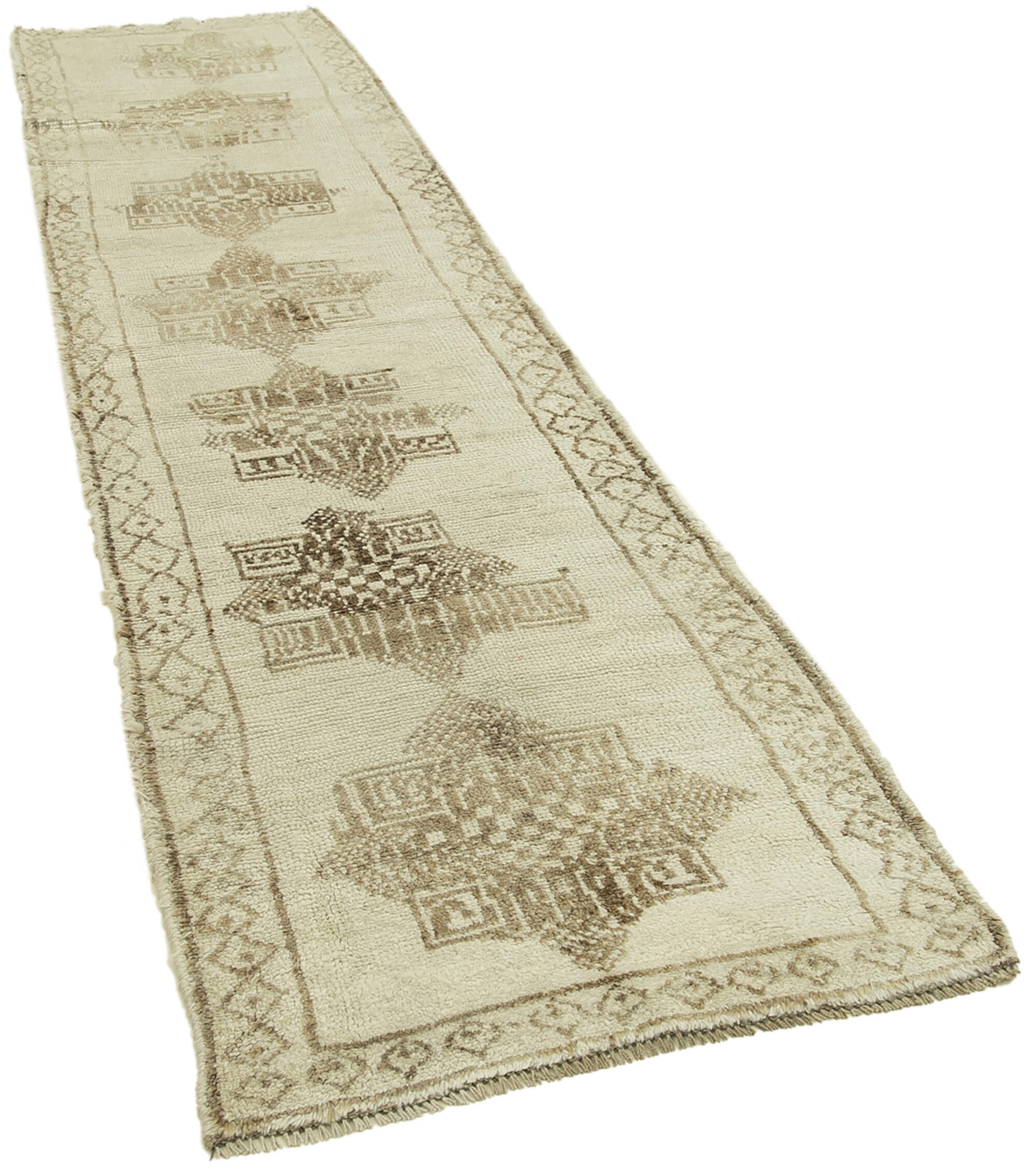 Handwoven antique anatolian beige runner rug 83 cm x 348 cm
