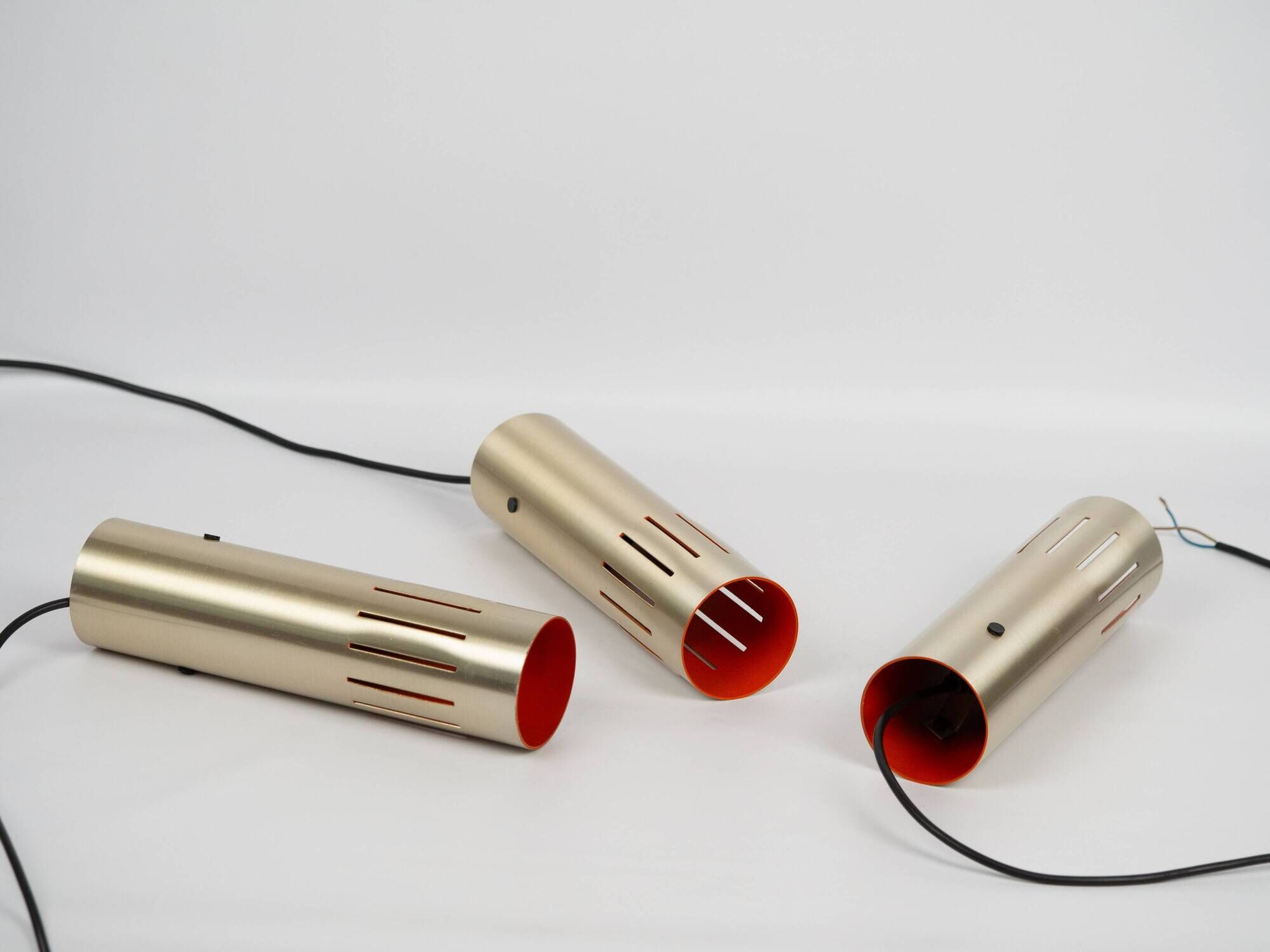 3 vintage trombone lamps from Denmark by Jo Hammerborg, Fog and Morup, 1960s.