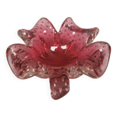 Stylish Murano glass bowl/ashtray in pink, shaped like a four-leaf clover.