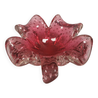Élégant bol/cendrier en verre de Murano rose, en forme de trèfle à quatre feuilles.