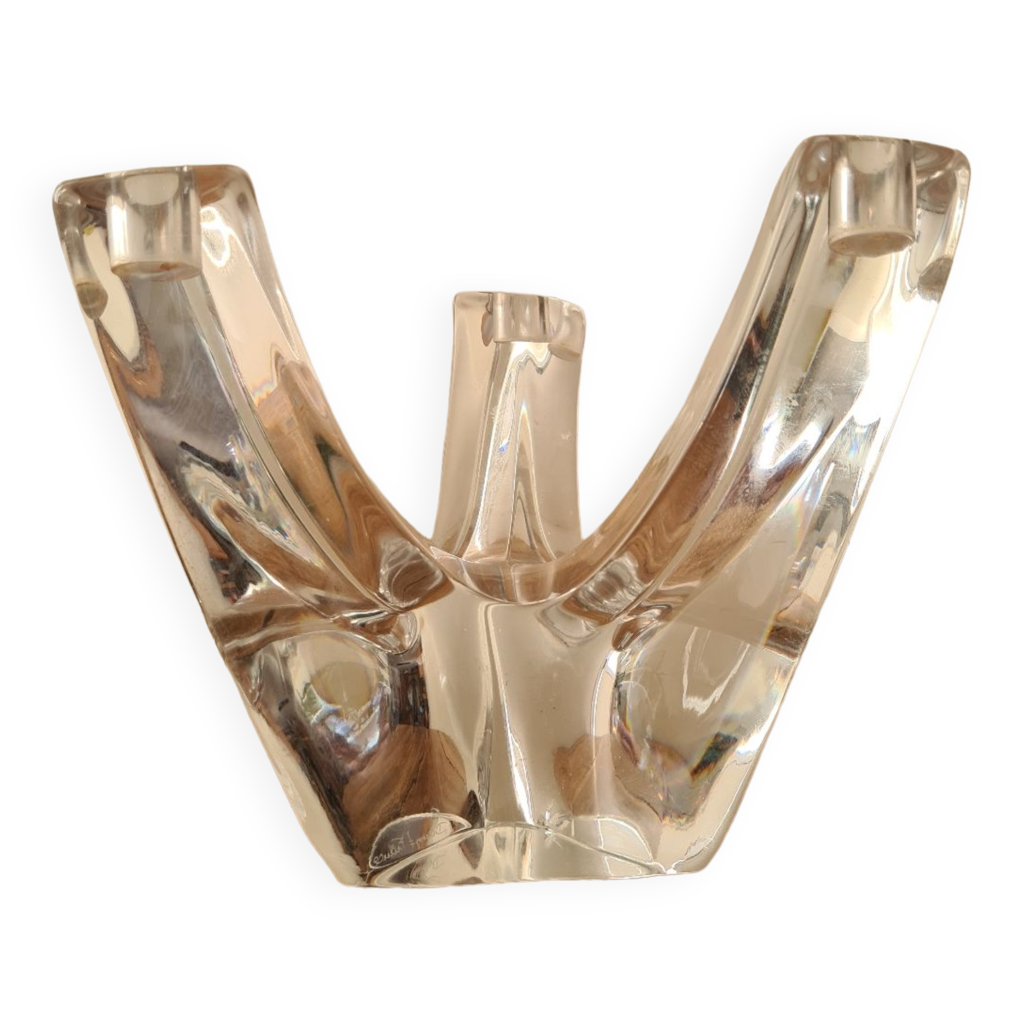 Daum 3-branched crystal candle holder