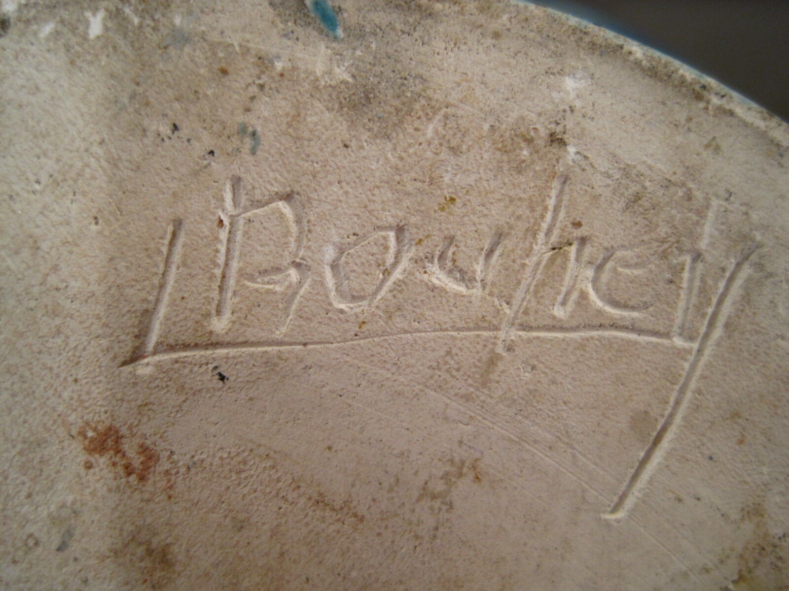 Vase signed blue modernist ceramic bottle bouhey 1973