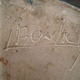 Vase signed blue modernist ceramic bottle bouhey 1973