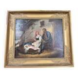 École Italienne du XIXeme : huile sur toile figurant une scène familiale circa 1820