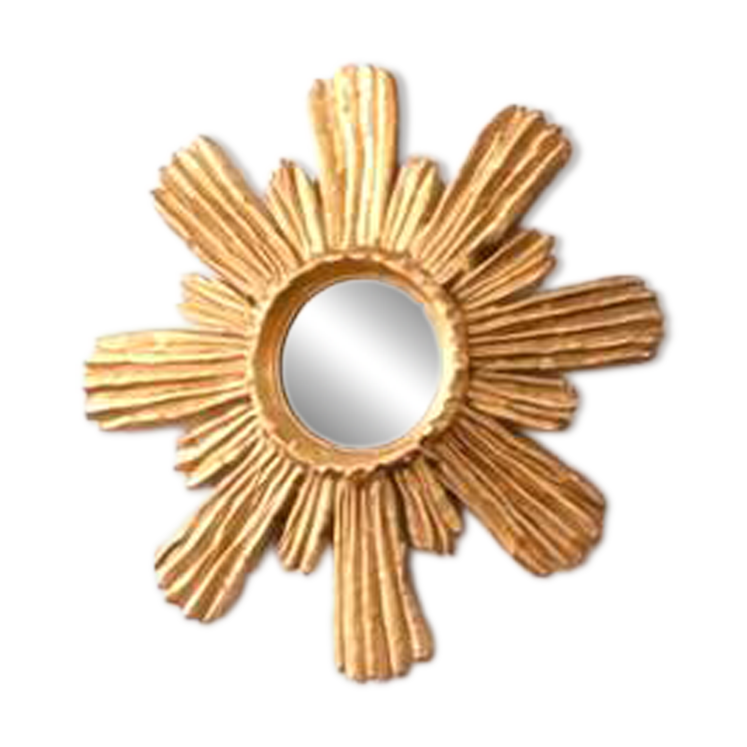 Golden carved wooden sun mirror — 38 cm
