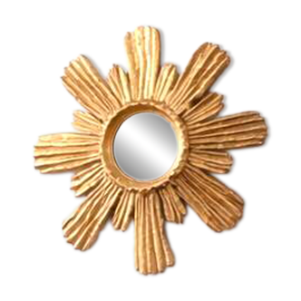 Golden carved wooden sun mirror — 38 cm
