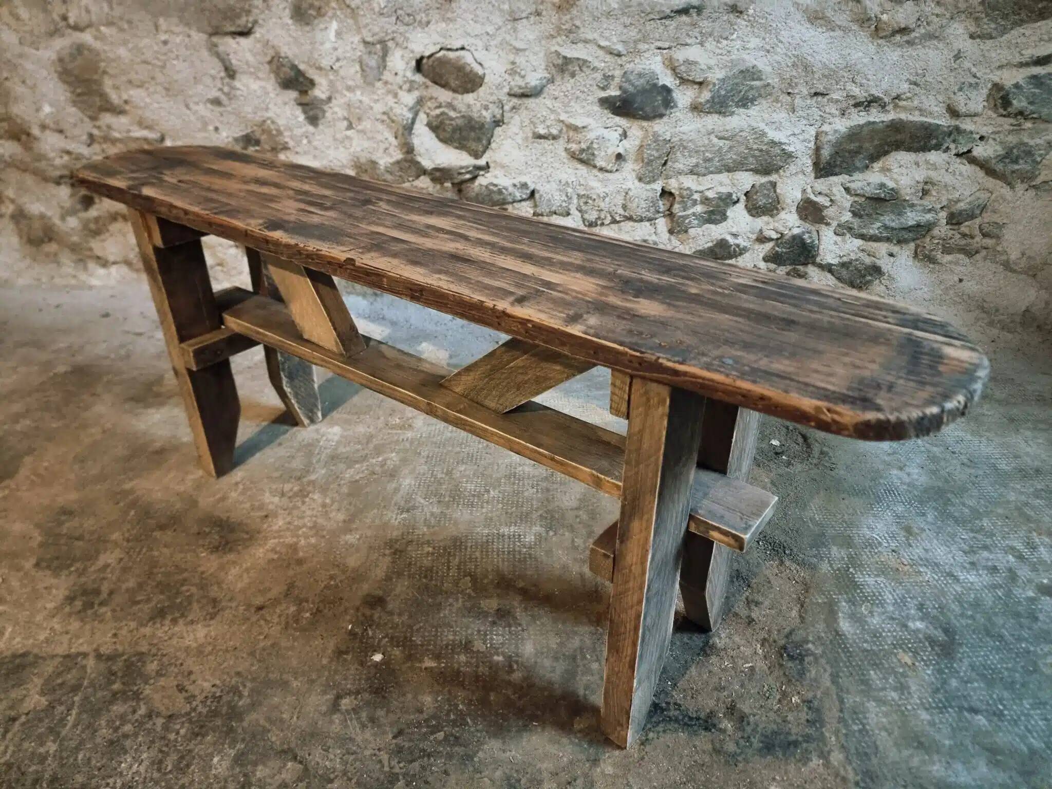 Vintage French Pine Bench – 1960s Seat or Side Table
