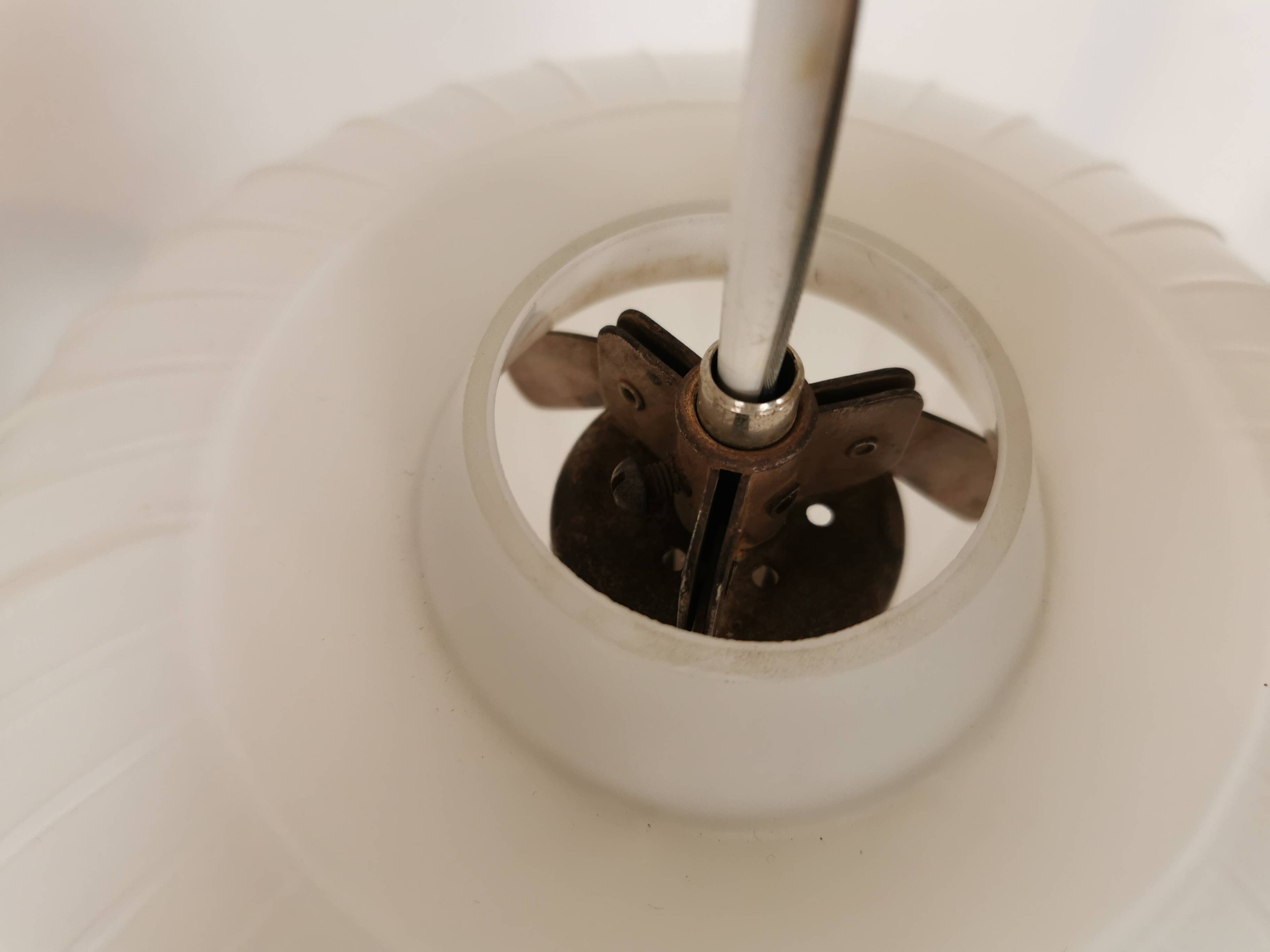 White opaline ball pendant light from the 50s