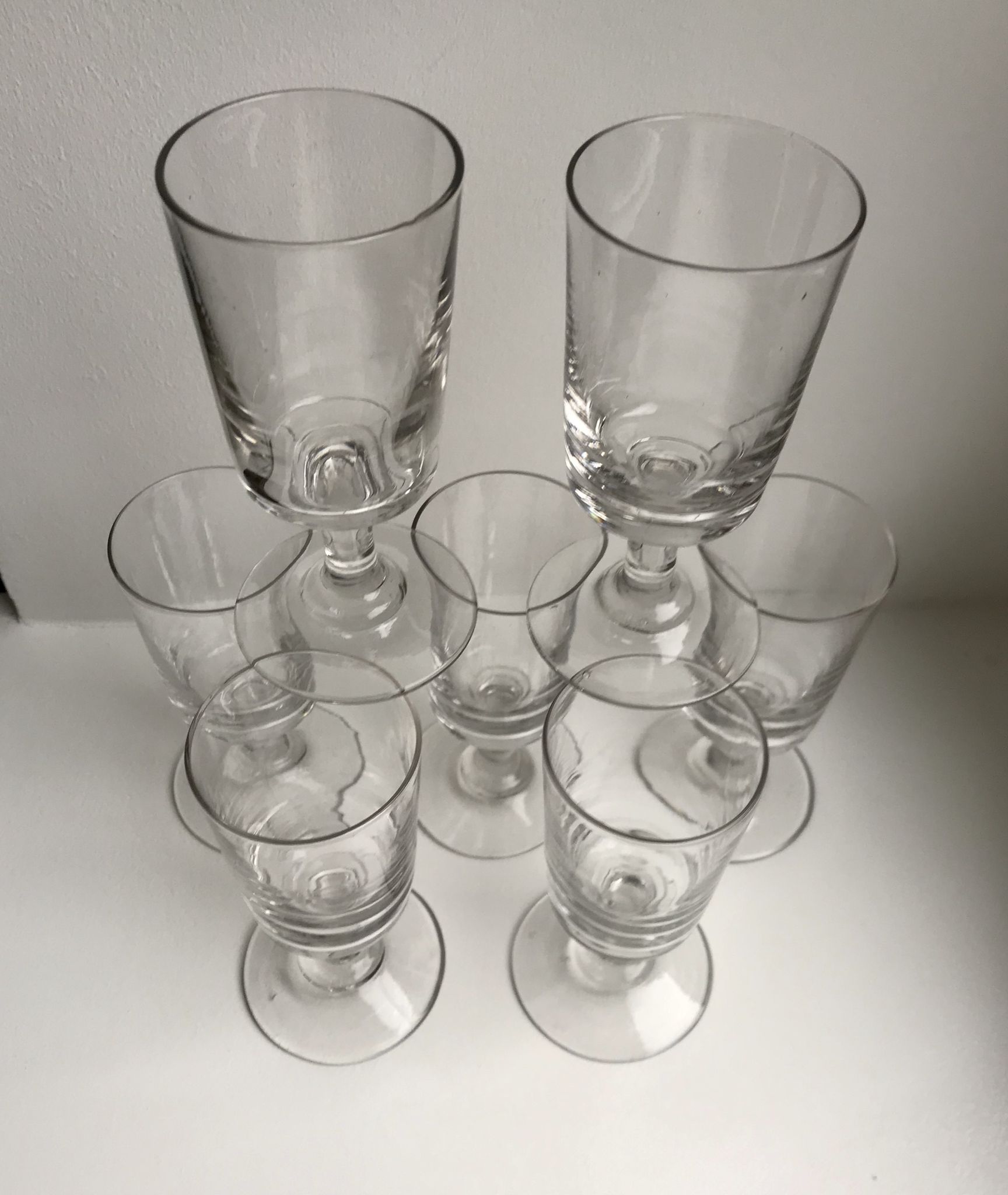 set of 7 glasses with molded glass stems old early twentieth century