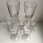 set of 7 glasses with molded glass stems old early twentieth century