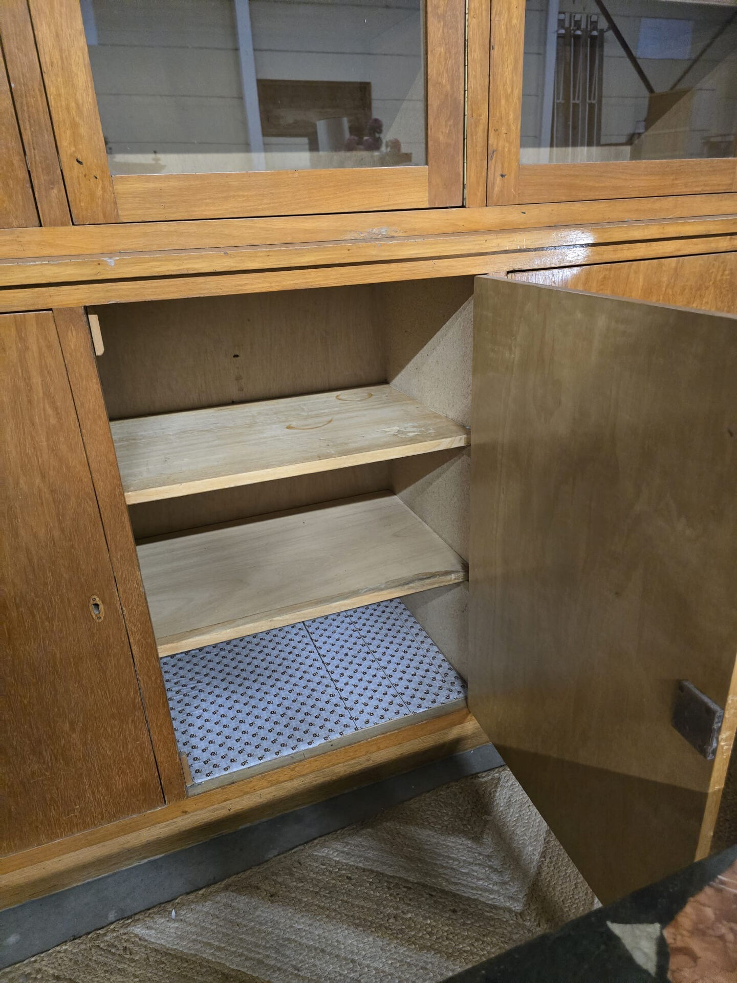 XL vintage wooden display cabinet / sideboard / wall unit