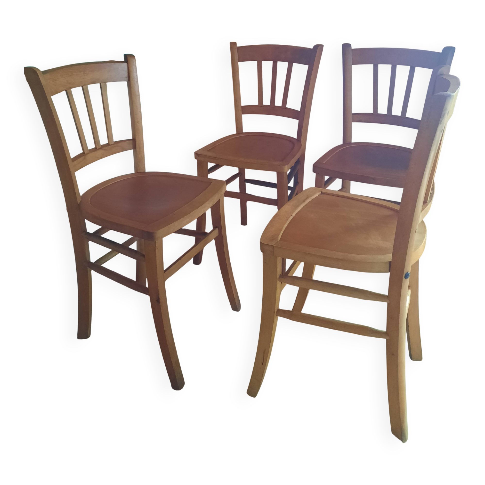 Set de 4 chaises de bistrot bois clair années 50-60
