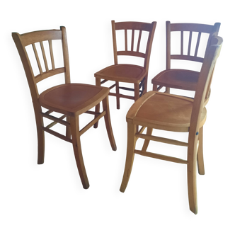 Set de 4 chaises de bistrot bois clair années 50-60