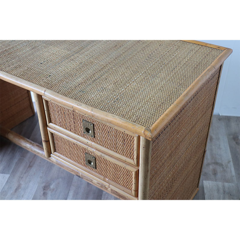 Bureau vintage Dal Vera en bambou et osier 1970