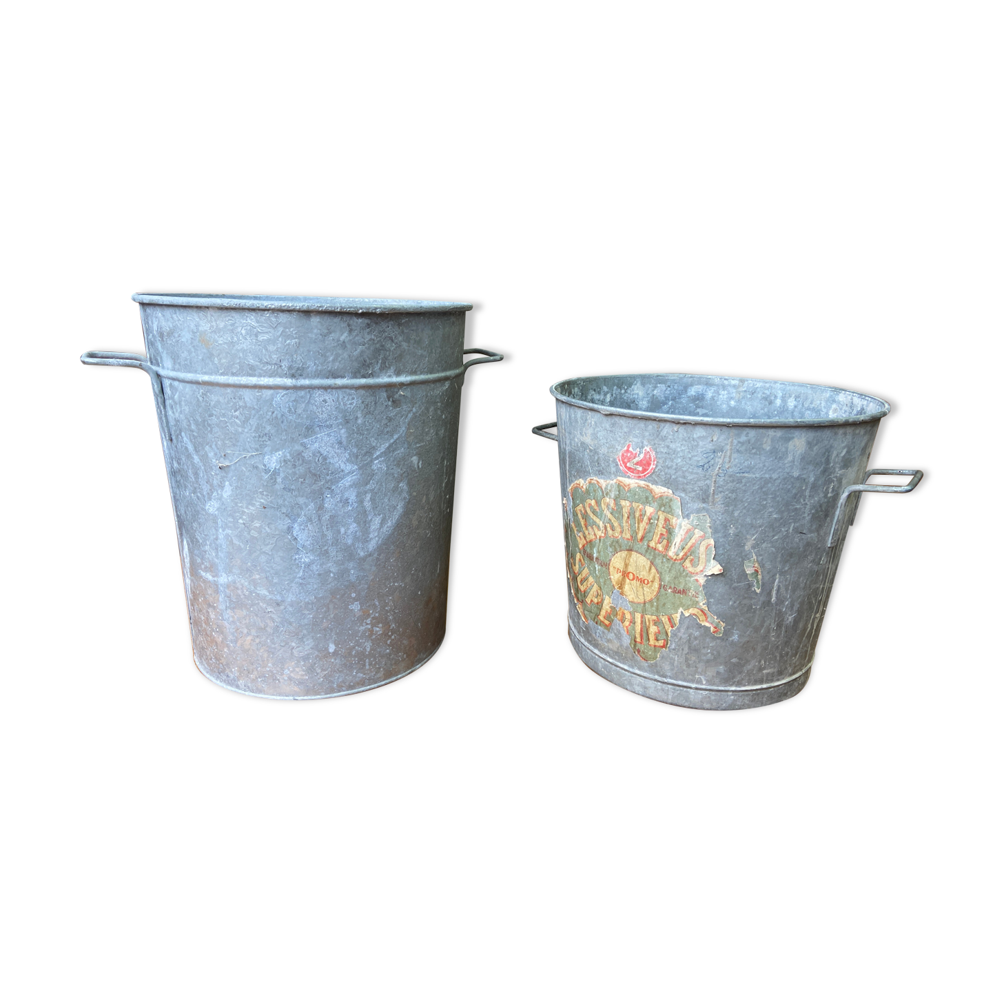 Pair of vintage galvanized zinc washing basins
