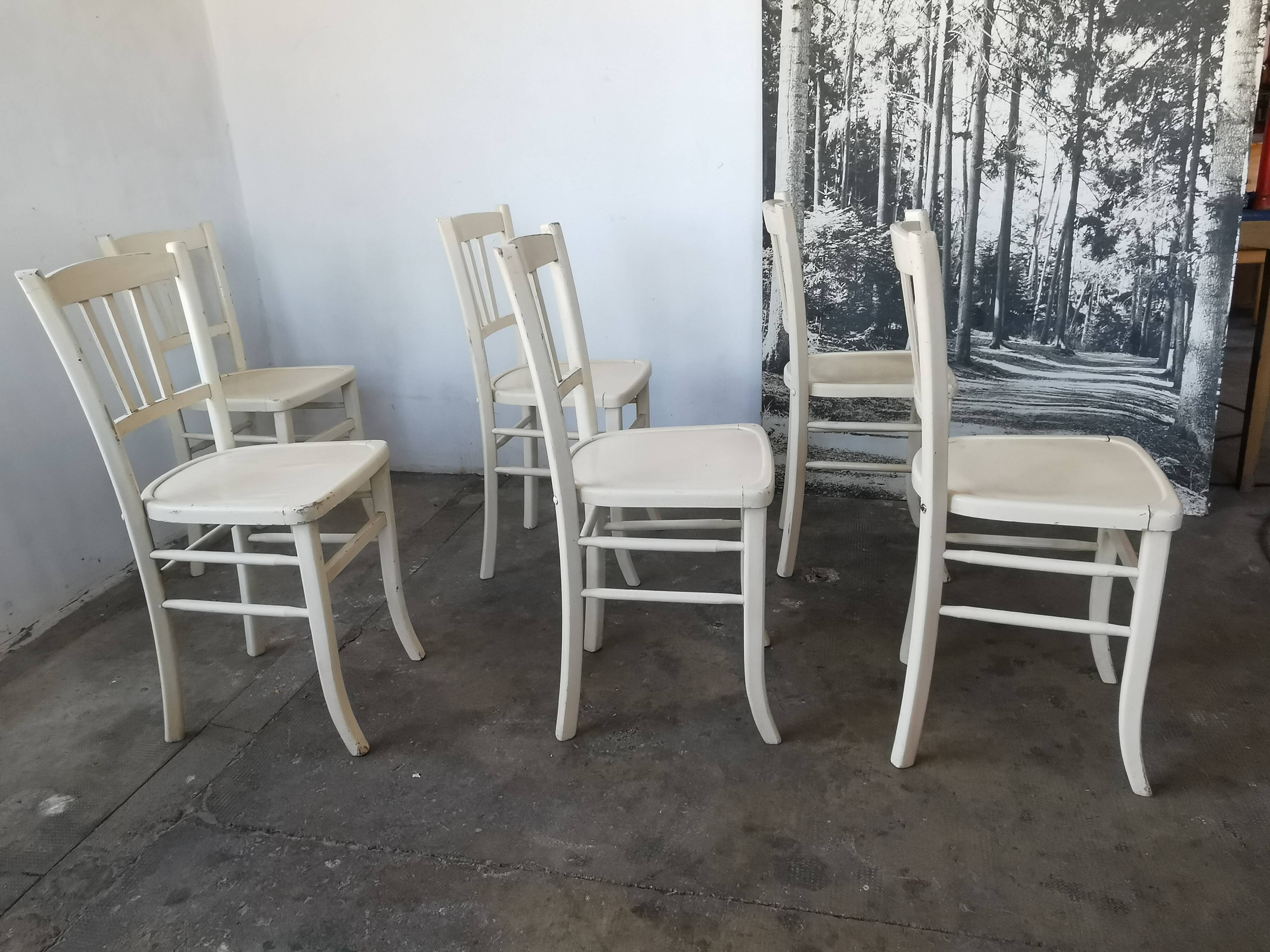 Set de 6 chaises bistrot vintages blanches