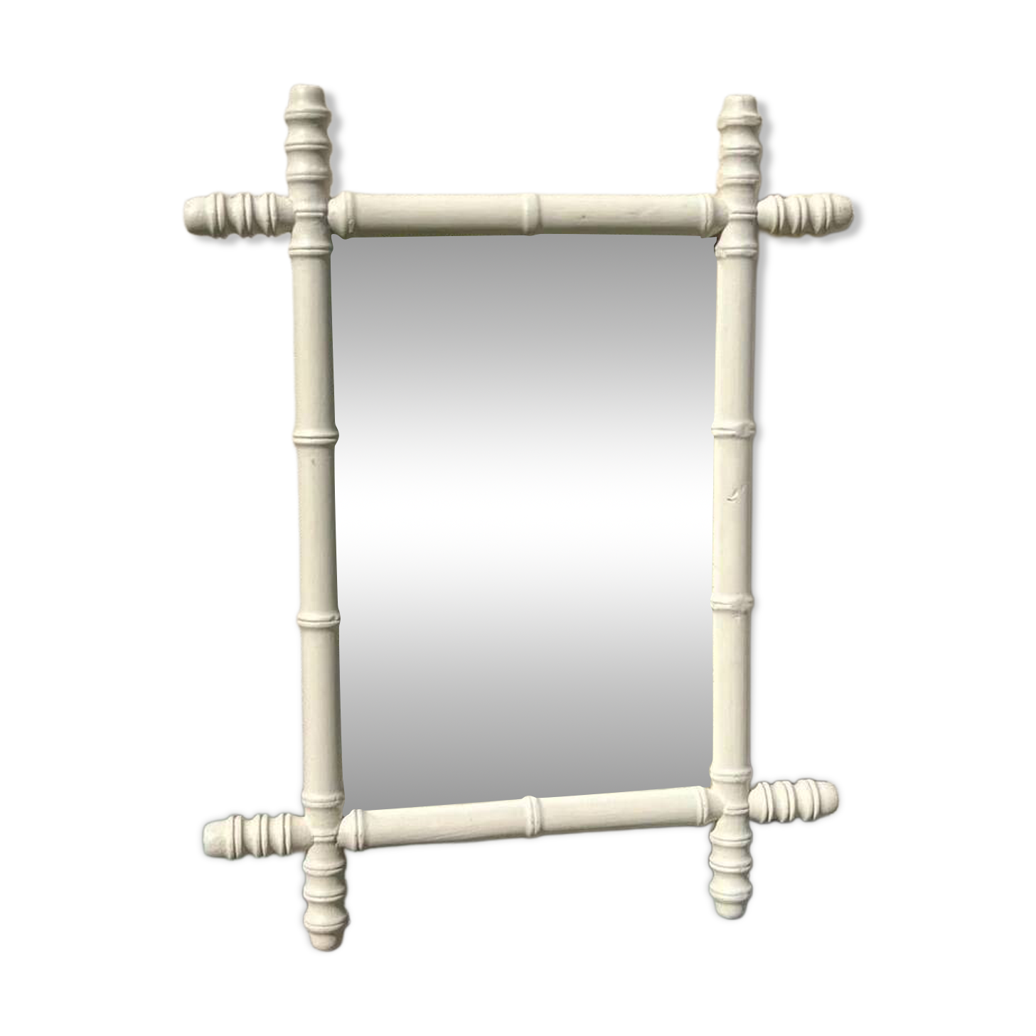 Vintage wooden turned mirror, white, rectangular, 1940s.
