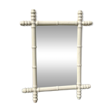 Vintage wooden turned mirror, white, rectangular, 1940s.