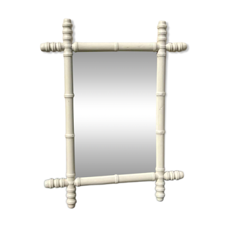Vintage wooden turned mirror, white, rectangular, 1940s.