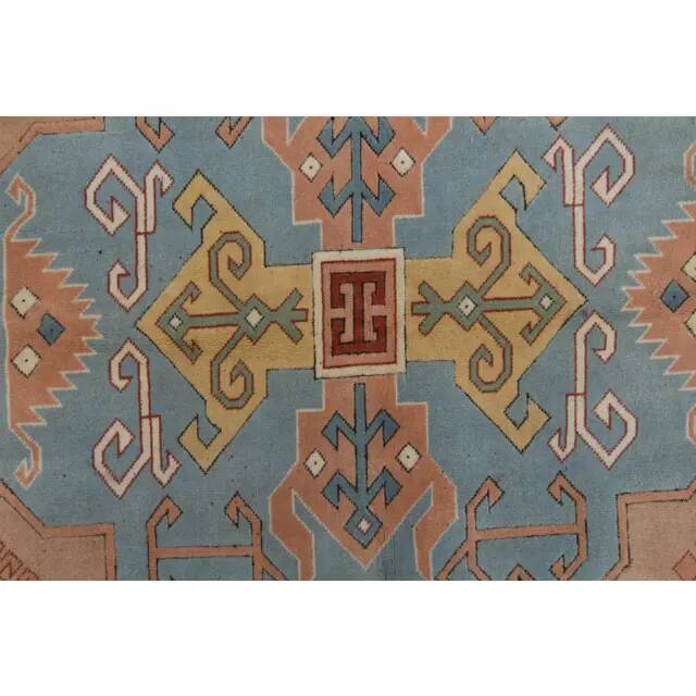 1970s Vintage Turkish Oushak Handmade Wool Cotton Blue Area Rug 220x310