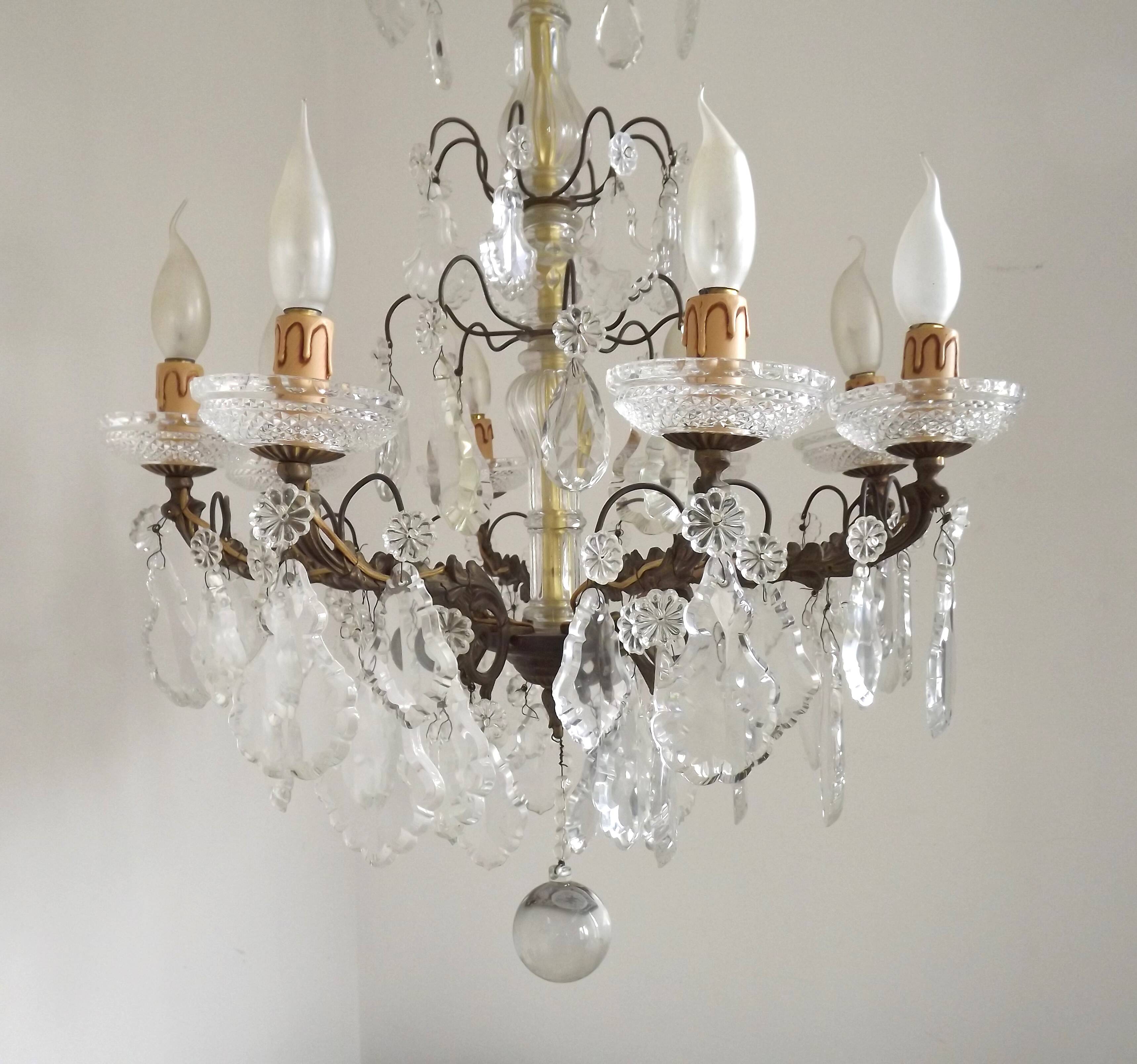 Lustre Rococo 8 lights in glass and antique bronze crystal 5199