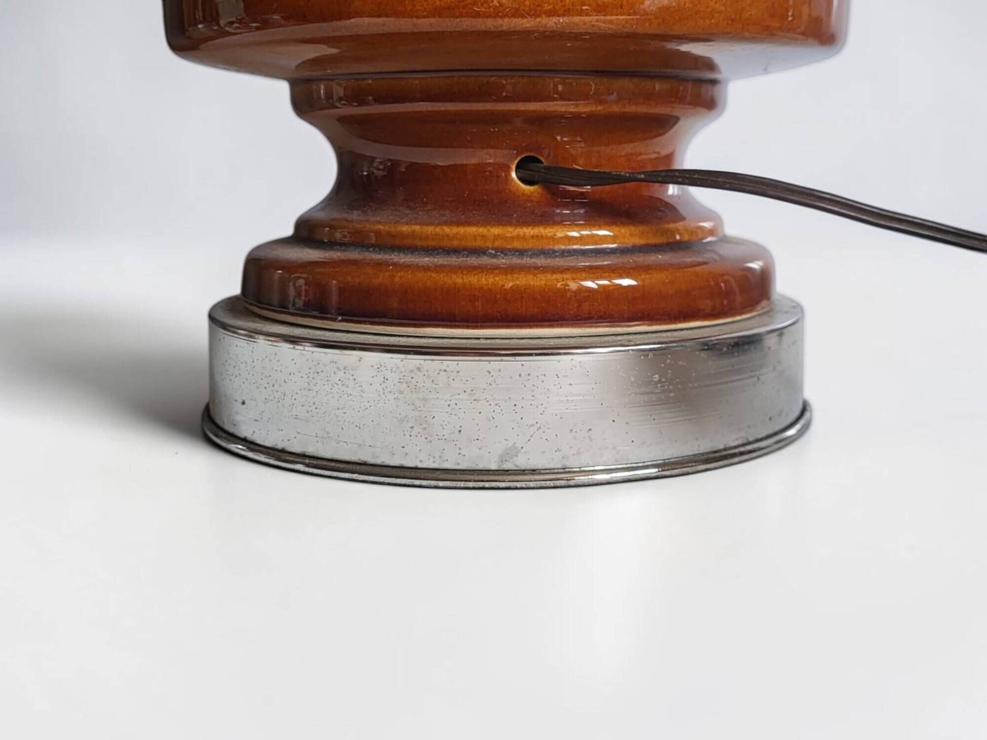 Vintage table lamp in glazed ceramic and chrome metal – 1970s